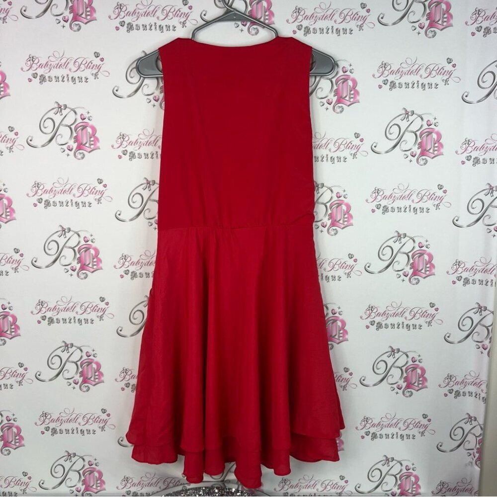 Banana Republic Dress Vneck Ruffle Detail Vibrant Red Classy Dress View 2